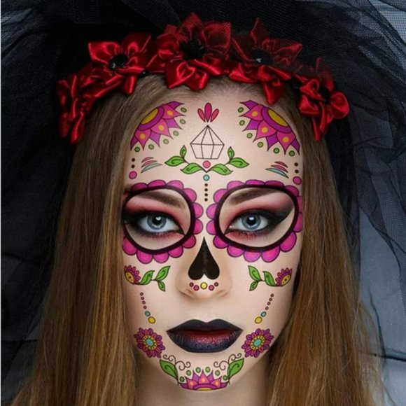 4 Sheets Día de los Muertos (Day of the Dead) Temporary Face Tattoos | NWT - Picture 9 of 10
